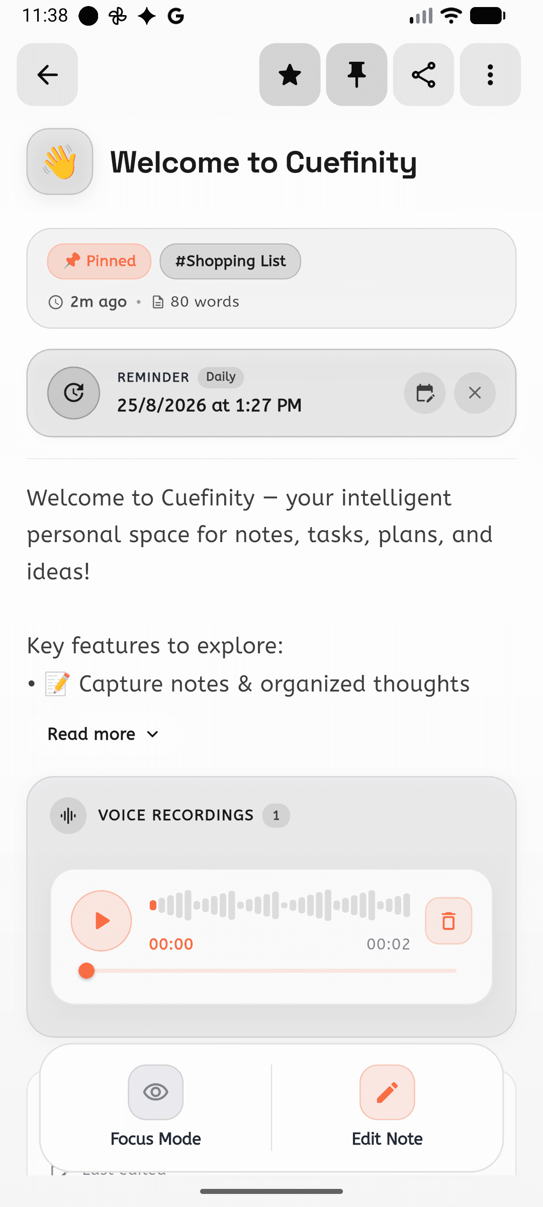 Cuefinity — Your thoughts. Your plans. One place. screenshot 3
