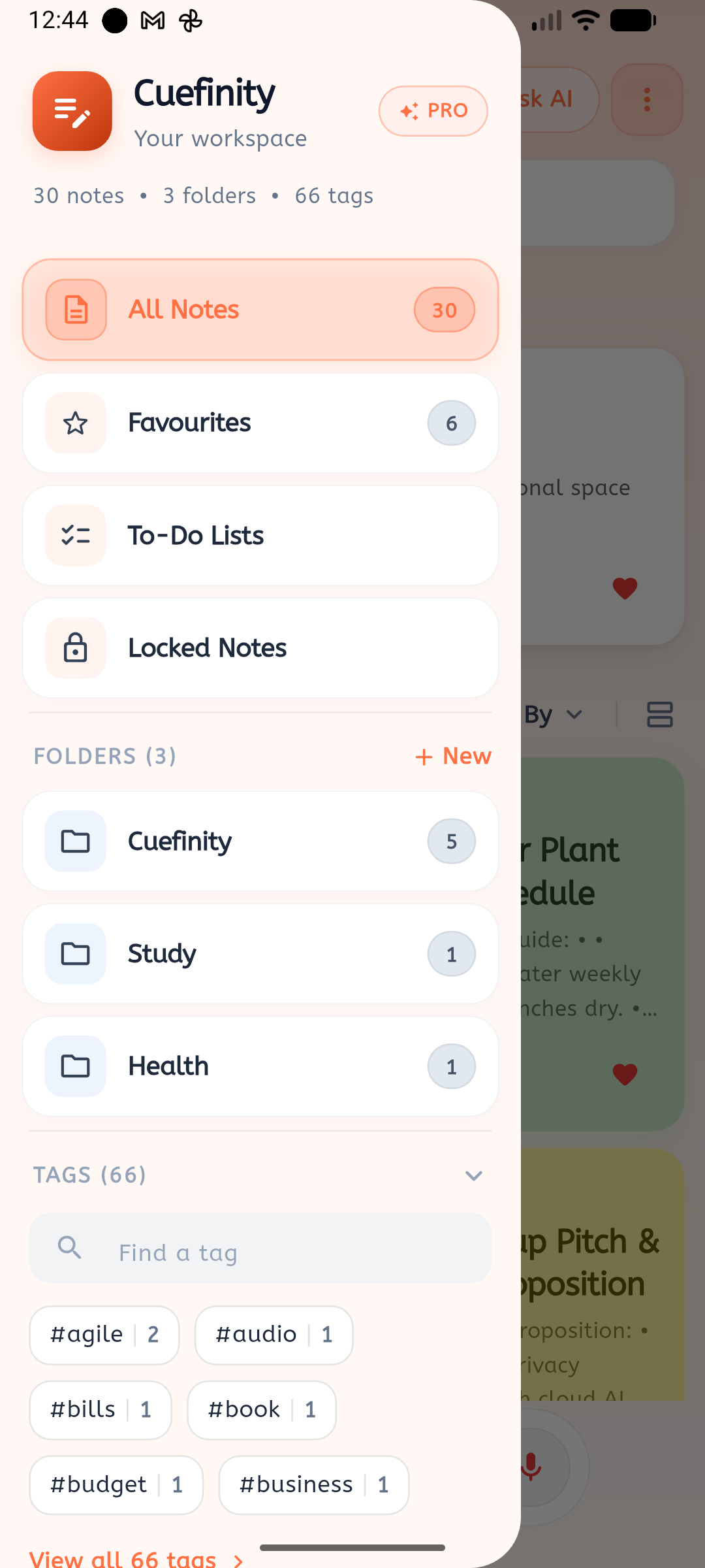 Cuefinity folders screen